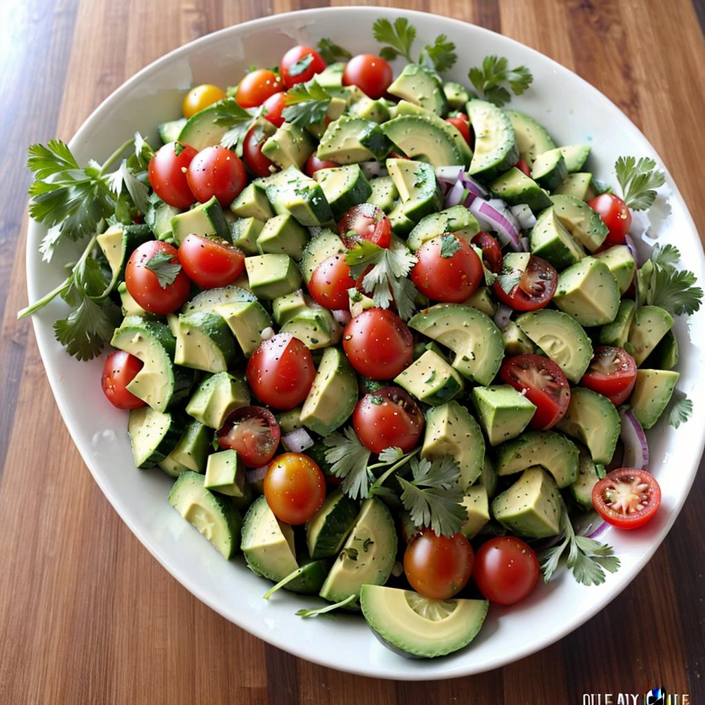 Avocado Salat mit Tomaten und Gurke
