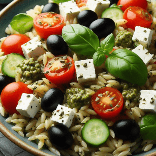 Griechische Kritharaki Salat Mit Pesto