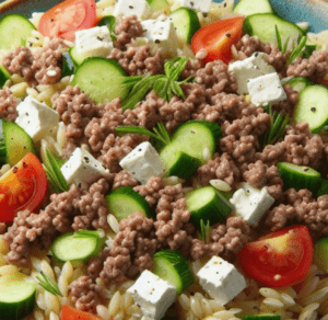 Griechischer Kritharaki Salat mit Hackfleisch