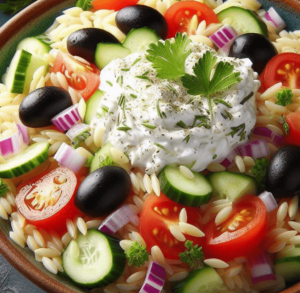 Kritharaki Salat mit Griechischem Joghurt