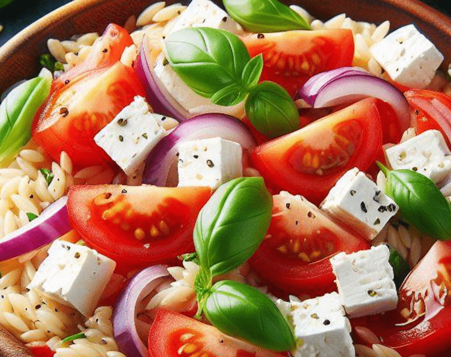 Kritharaki-Salat mit Schafskäse und Tomaten