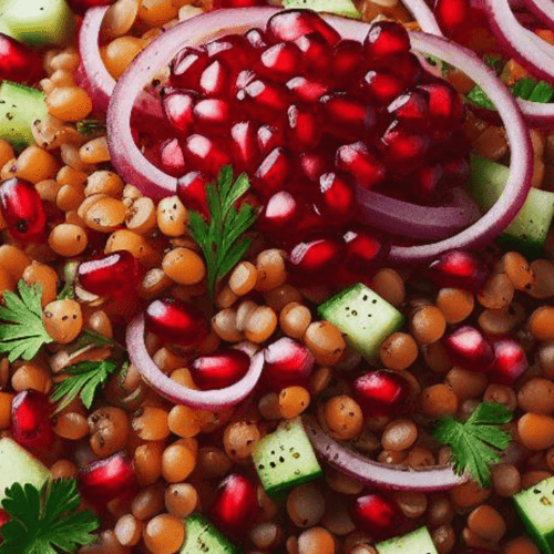 Rote Linsen Salat mit Granatapfel