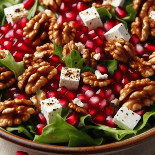 Salat mit Granatapfel und karamellisierten Walnüssen