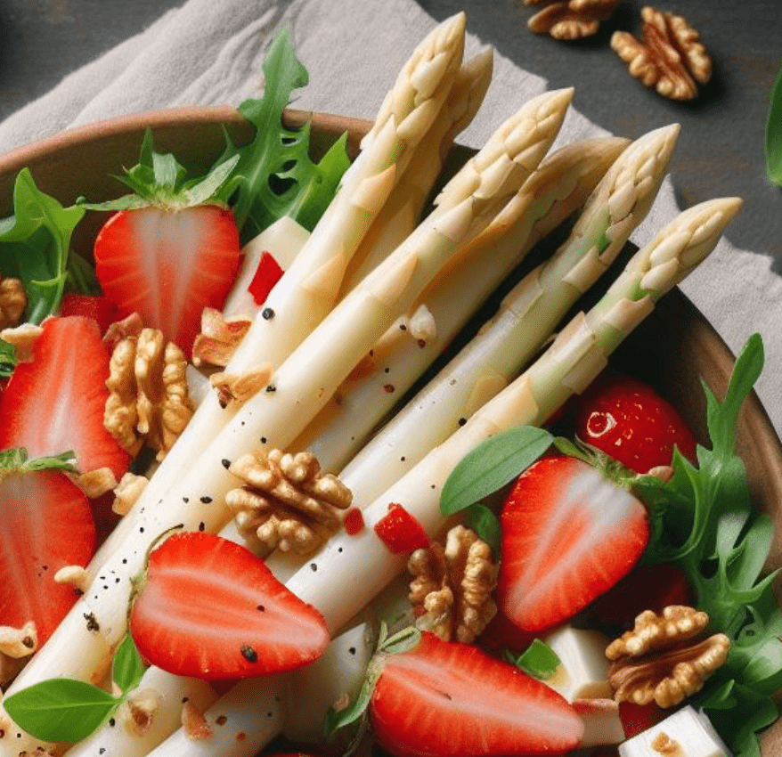 Spargel-Erdbeer-Salat Mit Karamellisierten Walnüssen