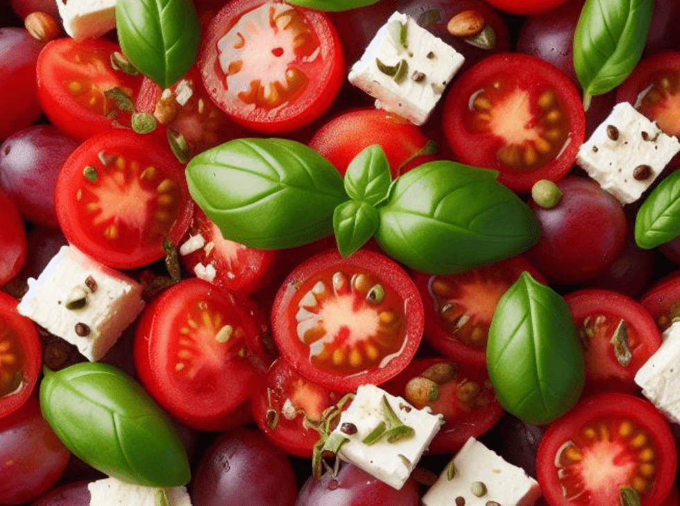 Weintrauben Salat mit Feta und Tomate