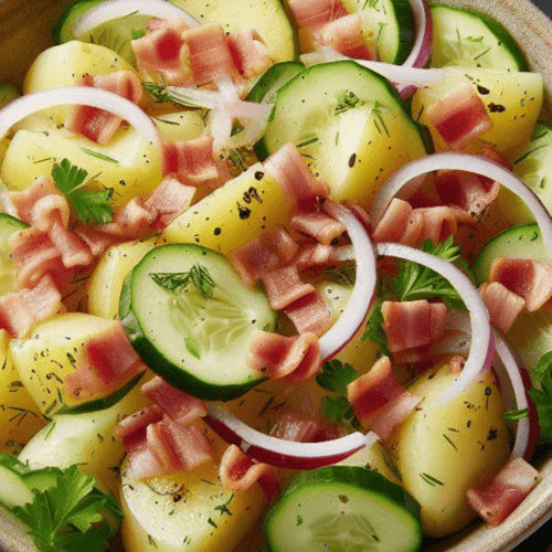 Bayrischer Kartoffelsalat mit Speck und Gurke