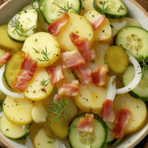 Bayrischer Warmer Kartoffelsalat mit Gurken