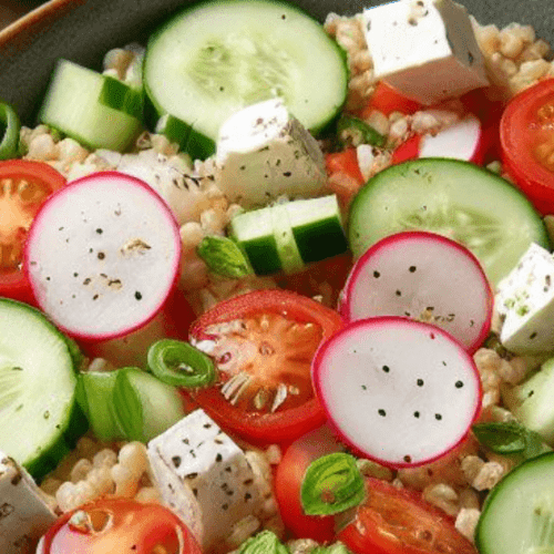 Bulgur Radieschen Salat Gurke Feta Fleischtomaten