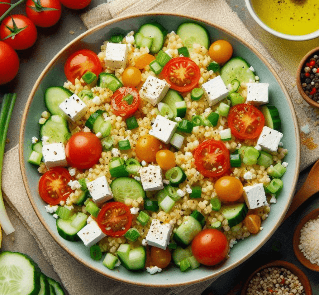 Bulgur Salat mit Feta und Gurke