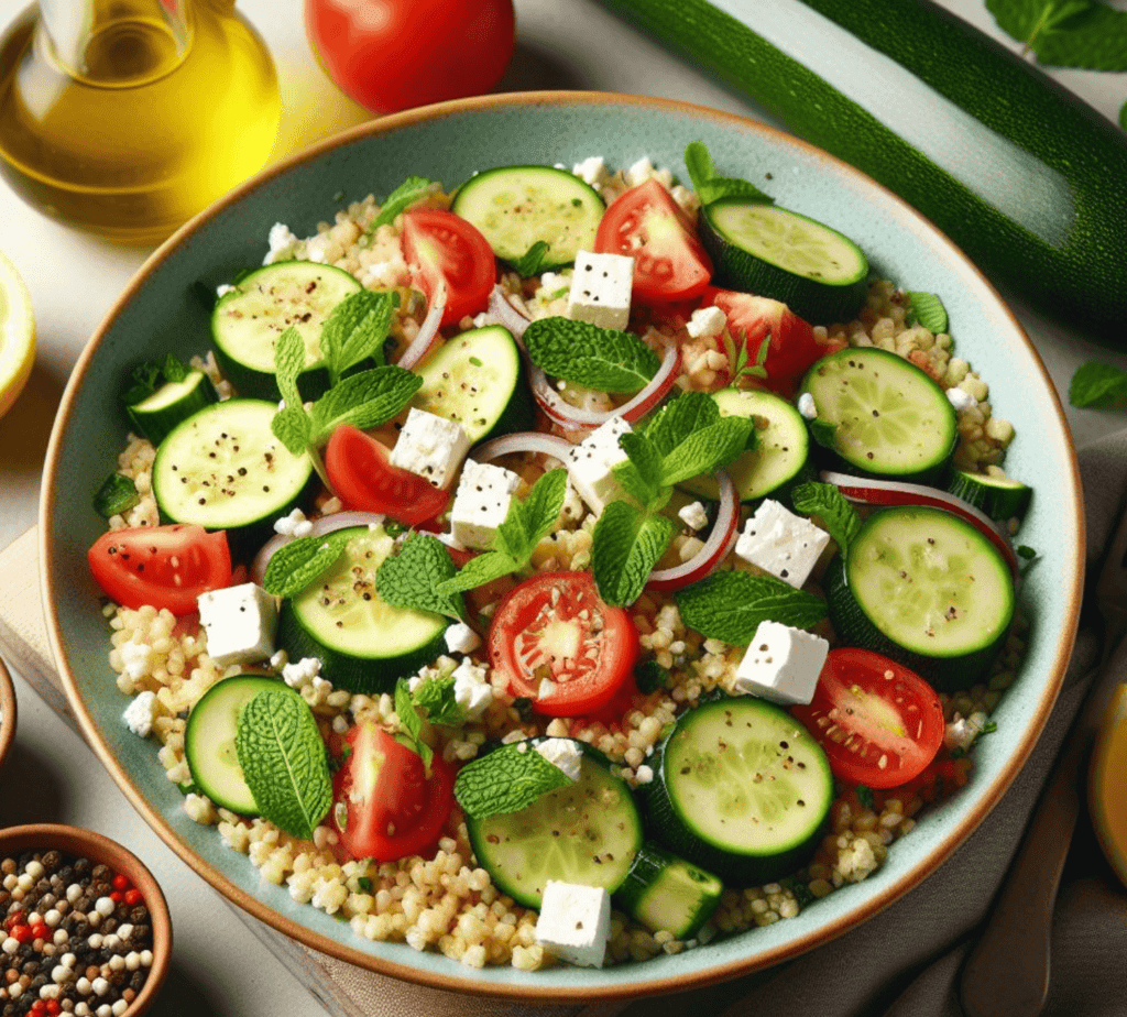 Bulgur Salat mit Feta und Zucchini