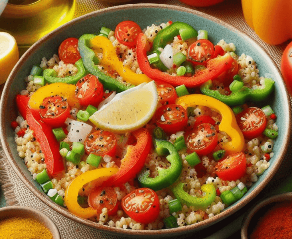 Bulgur Salat mit Paprika Tomaten Lauchzwiebeln