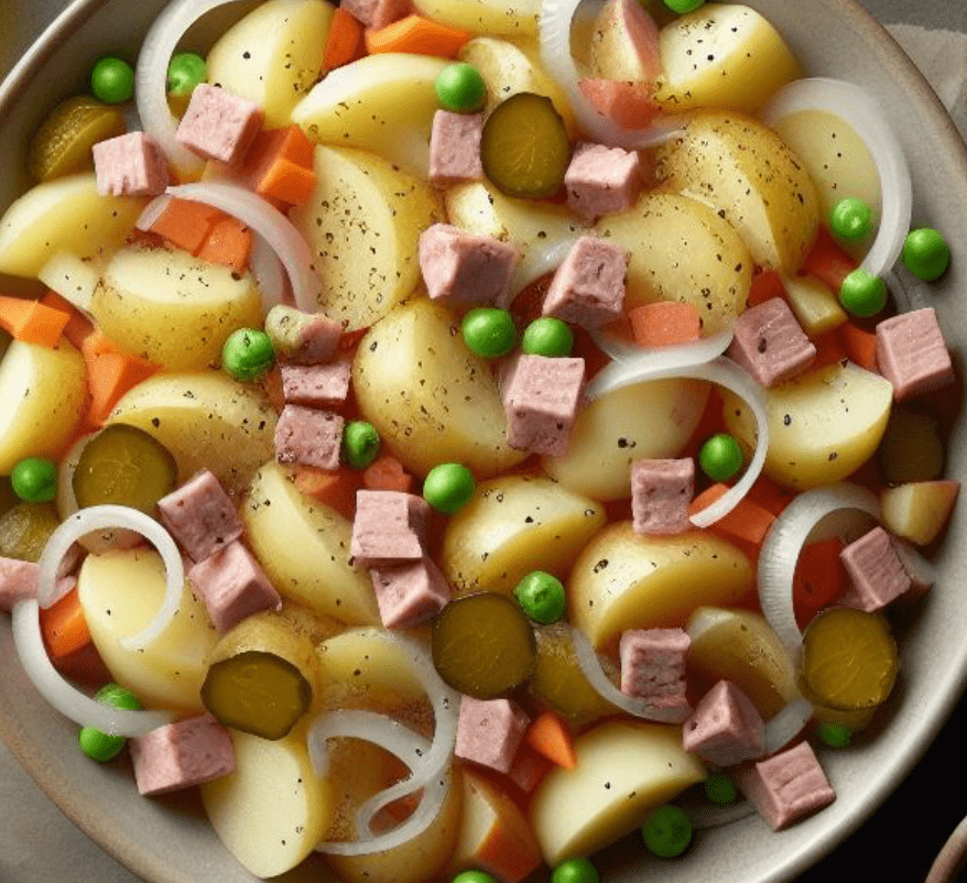 Einfacher Kartoffelsalat mit Fleischsalat