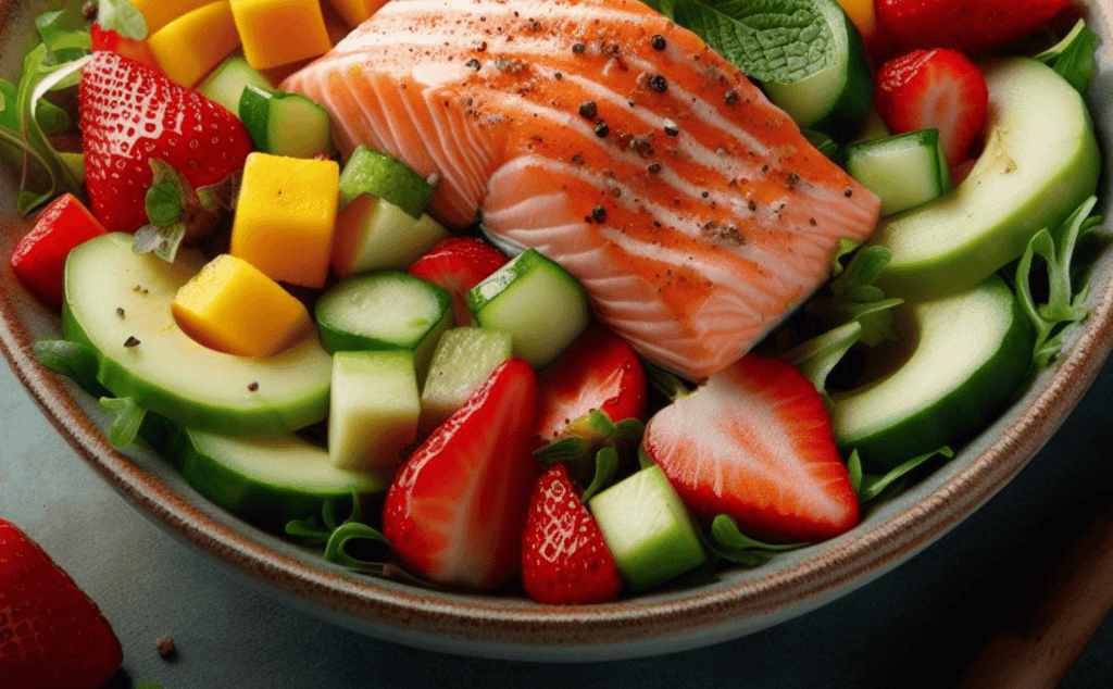 Fruchtiger Salat mit Fisch