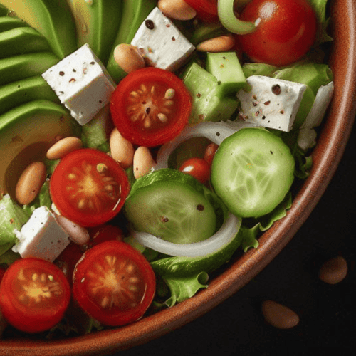 Gemischter Salat mit Tomaten Feta Avocado