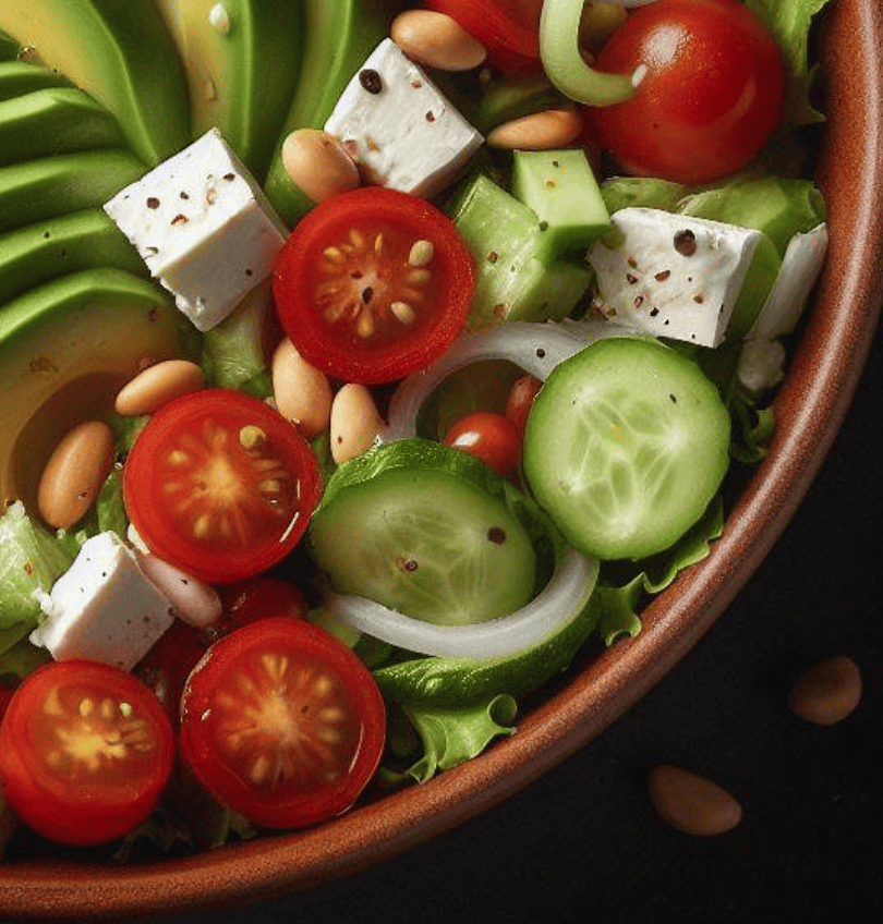 Gemischter Salat mit Tomaten Feta Avocado