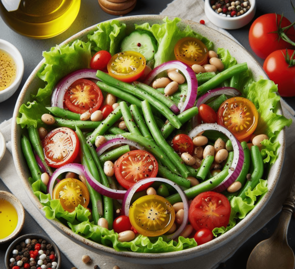 Gemischter Salat mit Bohnen Kopfsalat und Tomaten