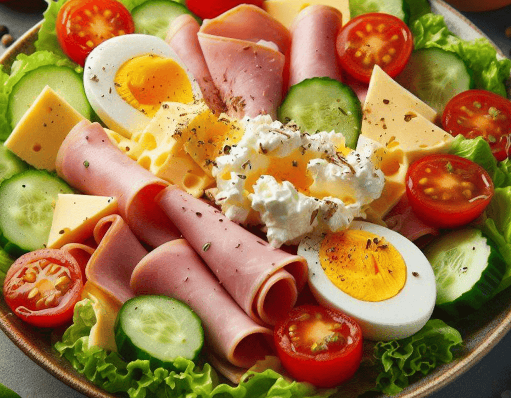 Gemischter Salat mit Ei Schinken und Käse