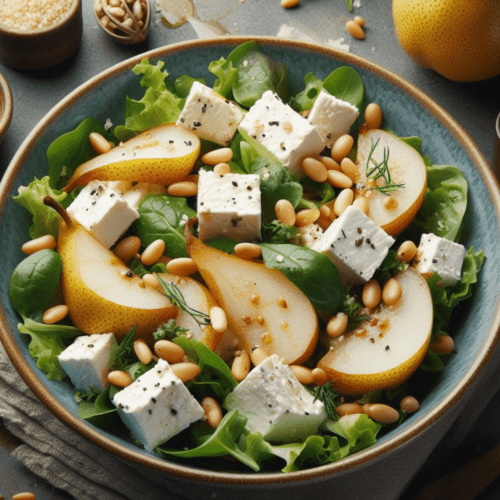 Gemischter Salat mit Feta Birnen Pinienkerne
