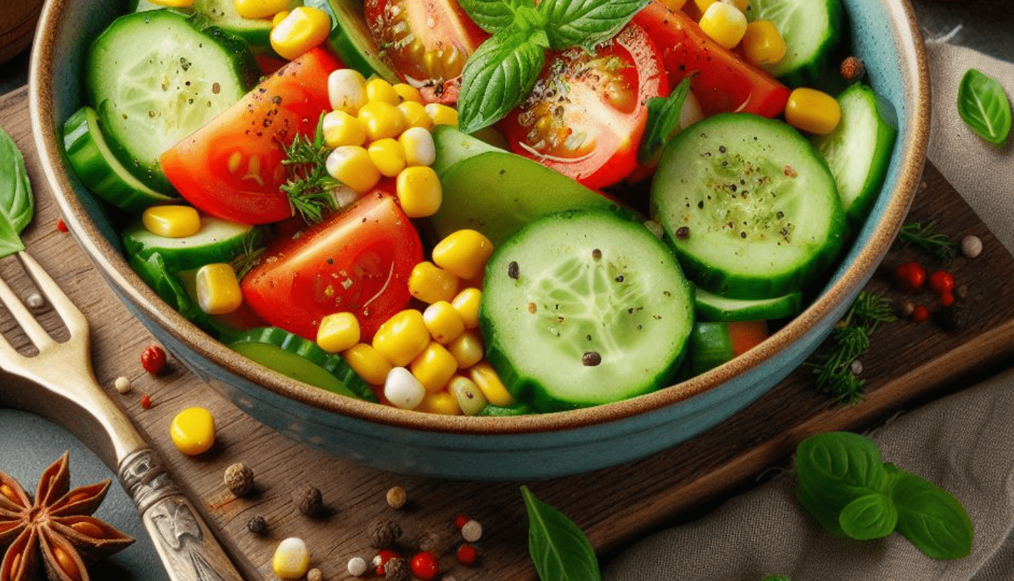 Gemischter Salat mit Gurke Tomate Mais