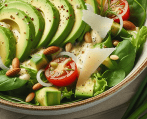 Grüner Salat mit Avocado Parmesancreme