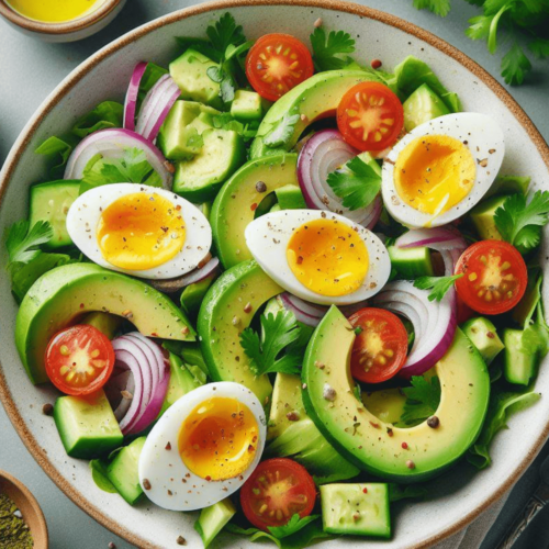 Grüner Salat mit Avocado und Ei