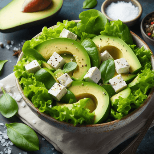 Grüner Salat mit Avocado und Feta