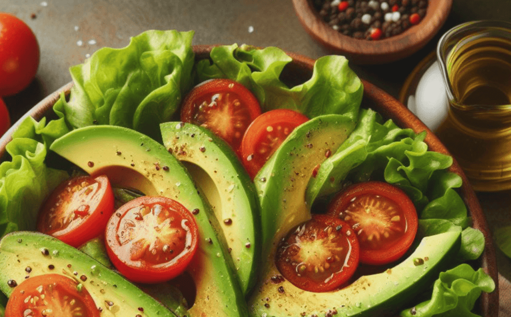 Grüner Salat mit Avocado und Tomaten