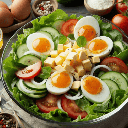 Grüner Salat mit Ei und Käse Rezept