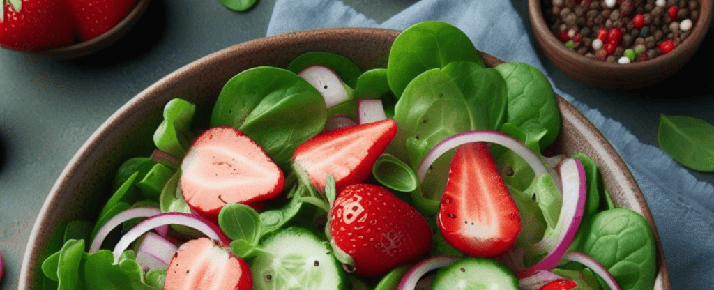 Grüner Salat mit Erdbeeren
