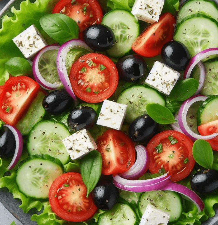 Grüner Salat mit Feta und Oliven