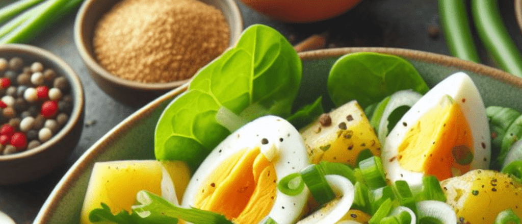 Grüner Salat mit Kartoffeln und Ei