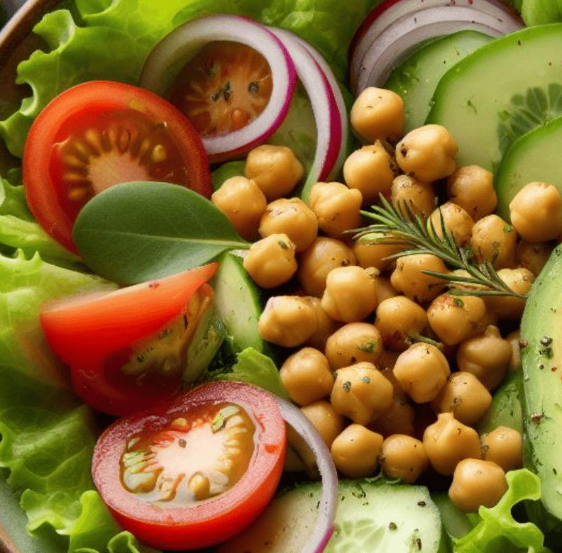 Grüner Salat mit Kichererbsen