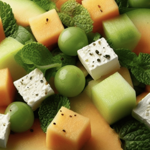 Grüner Salat mit Honigmelone und Feta