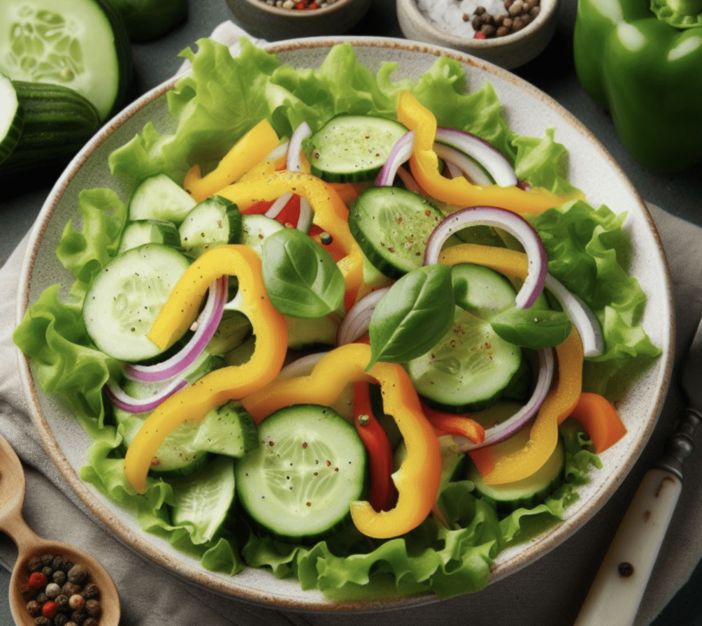 Grüner Salat mit Paprika und Gurke