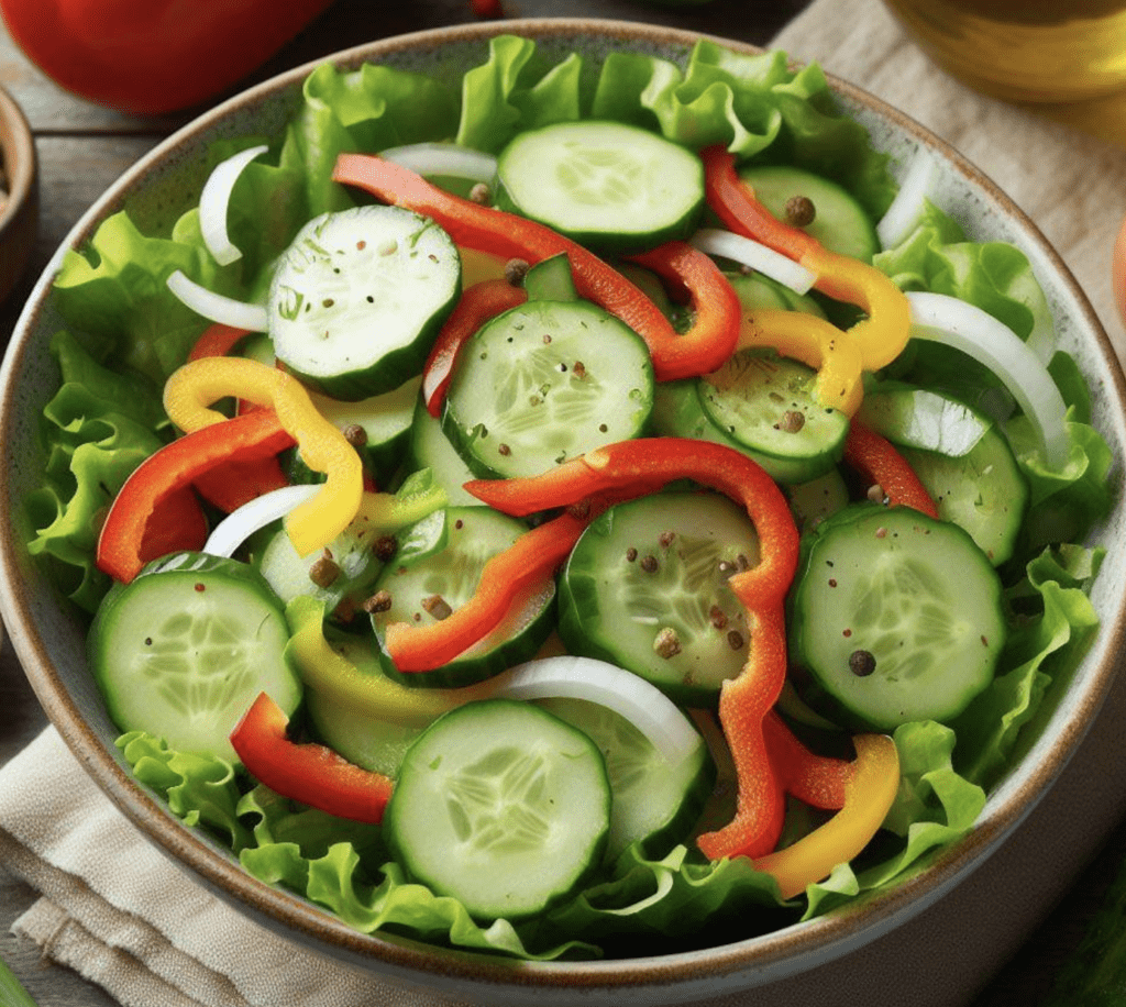 Grüner Salat mit Paprika und Gurke