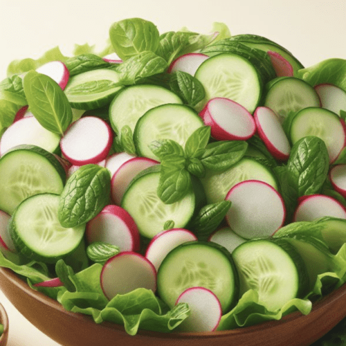 Grüner Salat mit Radieschen und Gurken