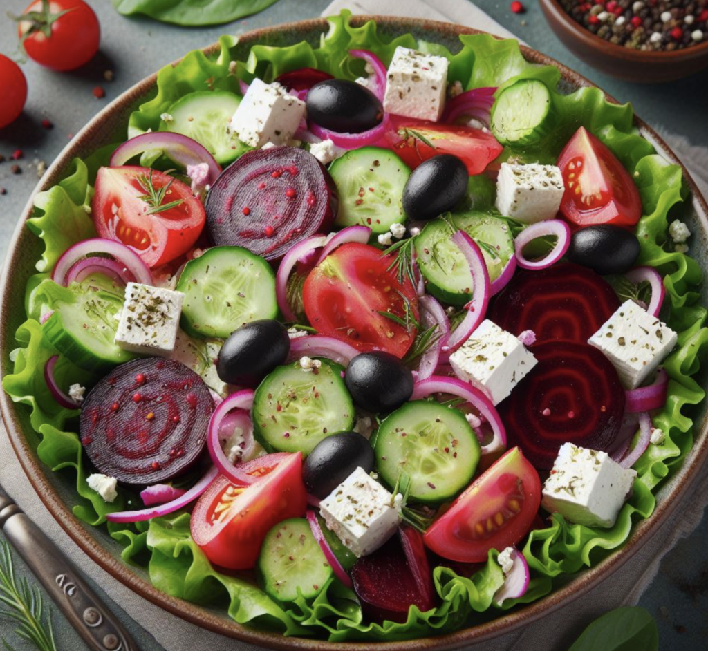 Grüner Salat mit Rote Bete und Feta