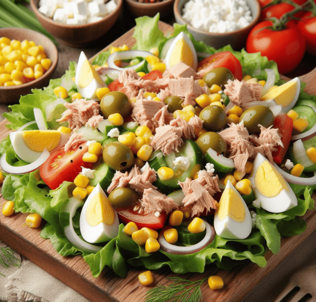Grüner Salat mit Thunfisch und Mais