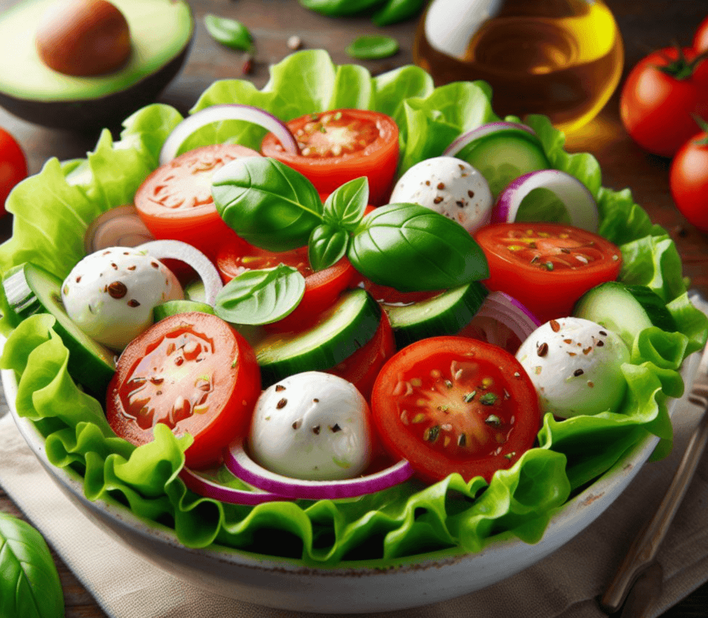 Grüner Salat mit Tomate Mozzarella