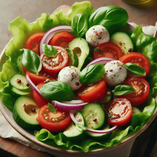 Grüner Salat mit Tomate Mozzarella