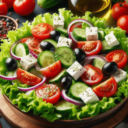Grüner Salat mit Tomaten und Schafskäse