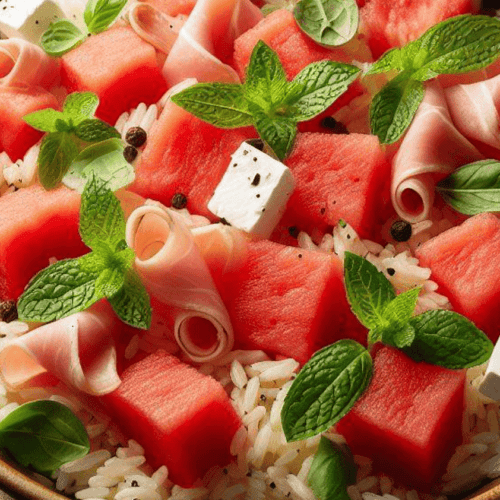Italienischer Reis Melonen Schinken Salat