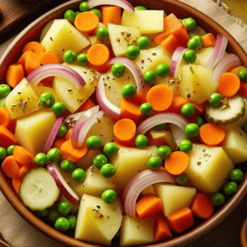 Kartoffelsalat mit Erbsen und Möhren