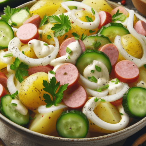 Kartoffelsalat mit Fleischwurst und Gurken