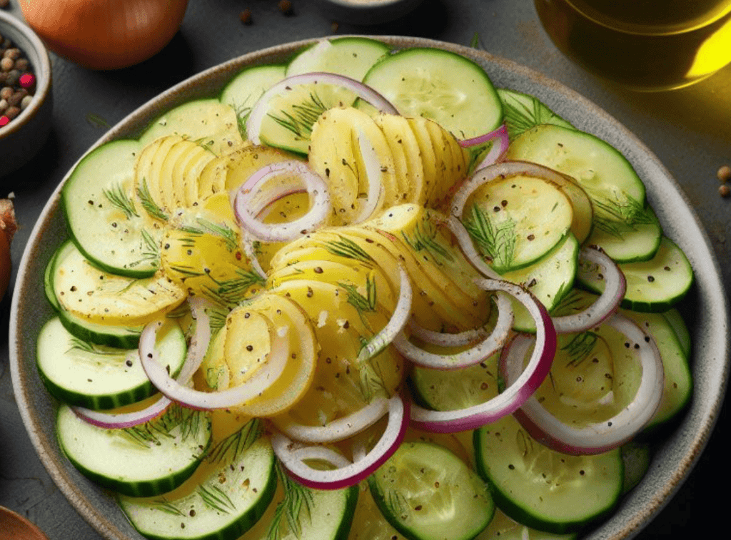 Kartoffelsalat mit Gurke und Dill