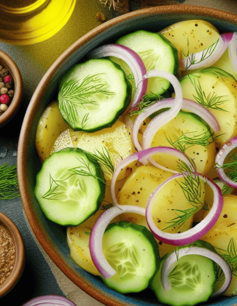 Kartoffelsalat mit Gurke und Dill