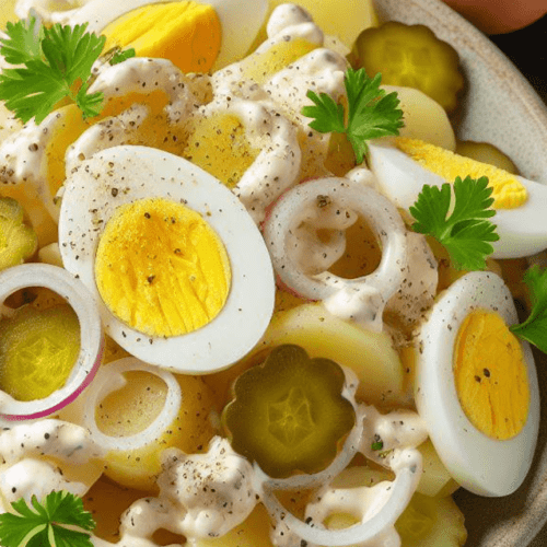 Kartoffelsalat mit Mayo und Essiggurken