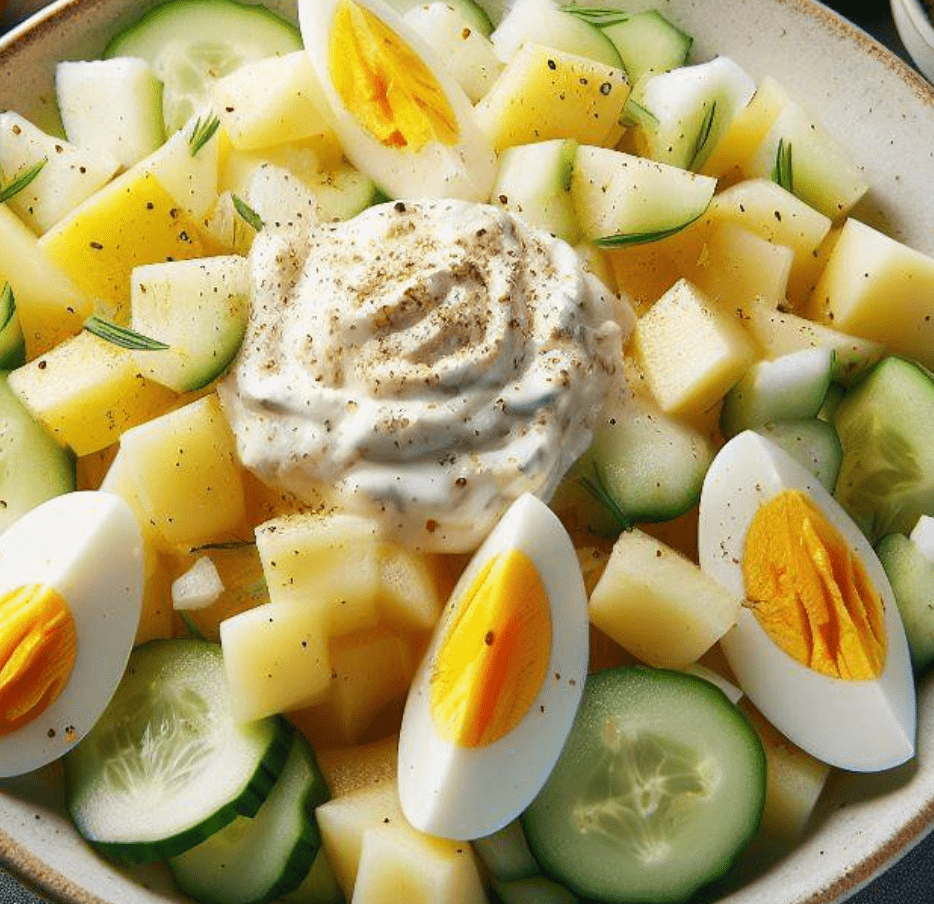 Kartoffelsalat mit Mayonnaise und Gurke