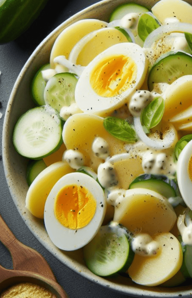 Kartoffelsalat mit Mayonnaise und Gurke