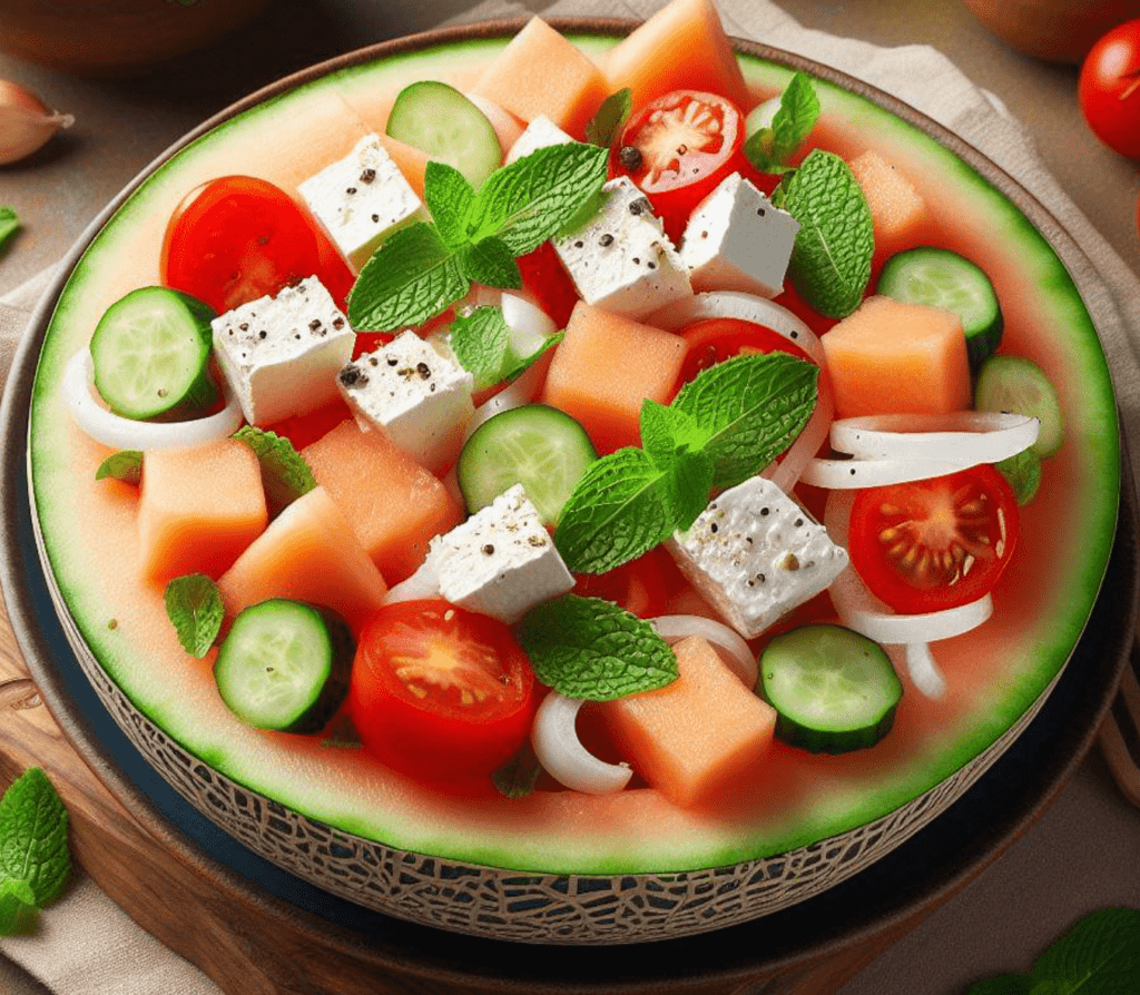 Melonen Feta Minz Salat